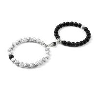 Gualiy 2 Pezzo Bracciale Perle Naturali Donna, Bracciale in Pietra Turchese Opaca da 8 MM con Cuore Braccialetto Uomo Elastico 18-19CM