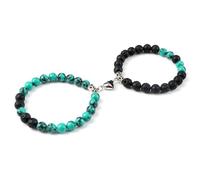 Gualiy 2 Pezzo Bracciale Pietre Amicizia Donna, Bracciale in Pietra Lavica Turchese da 8 MM con Cuore Bracciali Uomo Elastico 18-19CM