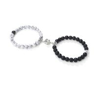 Gualiy 2 Pezzo Bracciale Pietre Chakra, Bracciale in Pietra Turchese Bianca Opaca da 8 MM con Fiore Bracciali Perline Unisex Elastico 18CM