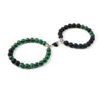 Gualiy 2 Pezzo Bracciale Pietre Donna, Bracciale in Malachite e Roccia Lavica da 8 MM con Cuore Bracciali Perline 18-19CM
