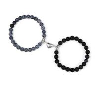 Gualiy 2 Pezzo Bracciale Pietre Donna, Bracciale in Pietra Lavica Blu Scuro da 8 MM con Cuore Bracciali Uomo Elastico 18CM