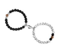 Gualiy 2 Pezzo Bracciale Pietre Naturali, Bracciale in Pietra Opaca Turchese con Occhio di Tigre da 8 MM e Cuore Bracciali Uomo Elastico 18CM