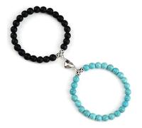 Gualiy 2 Pezzo Bracciale Uomo Pietra, Bracciale in Pietra Turchese Blu Opaco da 8 MM con Cuore Bracciali Donna Elastico 18CM