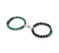 Gualiy 2 Pezzo Bracciali Uomo in Pietra, Bracciale in Malachite e Roccia Lavica da 8 MM con Fiore Bracciale Donna Elastico 18CM