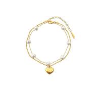 Gualiy Acciaio Inossidabile Cavigliera, Cavigliere Donna Oro Doppio Strato con Cuore e Perle Cavigliera Regolabile 20+5cm