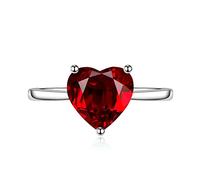 Gualiy Anello Donna Zircone, Anello Donna in Placcato Argento Rosso Cuore Zirconia Cubica Anello Regolabile