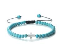Gualiy Bracciale di Pietra Uomo, Turchese Azzurro Chiaro da 4 MM con Croce Braccialetto Donna Regolabile 17-28CM