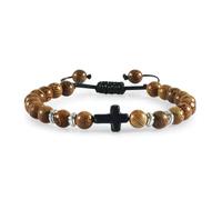 Gualiy Bracciale in Legno Naturale Donna, Braccialetto con Perline di Legno da 8 MM e Croce Braccialetto Uomo 17-30CM