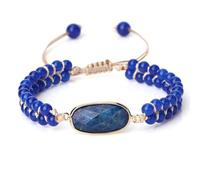 Gualiy Bracciale in Pietra Naturale Donna, Bracciale in Lapislazzuli Blu Scuro da 4 MM con Ciondolo Ovale Bracciali Pietra 17-28CM