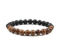 Gualiy Bracciale in Pietra Naturale Uomo, Braccialetto di Perline di Legno di Roccia Lavica da 8 MM Bracciali Perline Elastico