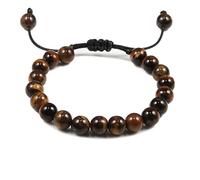 Gualiy Bracciale Perle Naturali Donna, Bracciale in Occhio di Tigre da 8 MM Braccialetto Uomo Regolabile 19-29CM