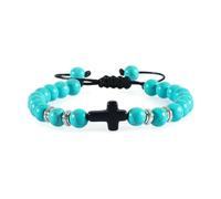 Gualiy Bracciale Perle Naturali Donna, Bracciale Turchese Blu da 8 MM con Croce Bracciali Perline 17-30CM