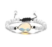 Gualiy Bracciale Pietra Naturale, Bracciale con Pietra Occhio di Gatto da 6 MM e Ciondolo Lacrima Braccialetto Uomo Regolabile 17-28CM