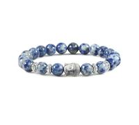 Gualiy Bracciale Pietra Uomo, Bracciale in Pietra Blu e Bianca da 8 MM con Testa di Buddha Bracciali Donna Elastico 18CM