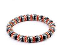 Gualiy Bracciale Pietra Uomo, Bracciale in Pietra di Ematite Nera con Zirconi Cubici Rossi Bracciali Donna Elastico