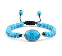 Gualiy Bracciale Pietra Uomo, Bracciale Turchese Blu da 6 MM con Ciondolo Ovale Braccialetto Donna Regolabile 17-28CM