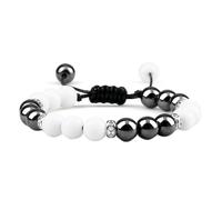 Gualiy Bracciale Pietre Naturali Bianco, Bracciale in Porcellana Bianca Ematite da 8 MM Bracciali Pietra Uomo Donna 17-30CM