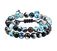 Gualiy Bracciale Pietre Naturali, Bracciale con Perline di Agata da 8 MM Bracciali Uomo Elastico 18CM; 17-30CM