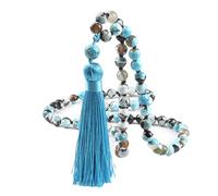 Gualiy Bracciale Pietre Naturali, Bracciale in Agata Blu da 8 MM con Nappe Bracciali Uomo