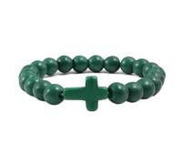 Gualiy Bracciale Pietre Naturali, Bracciale Turchese Verde Scuro da 8 MM con Croce Bracciali Pietra Uomo Donna 19CM