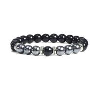 Gualiy Bracciale Pietre Naturali Nera, Bracciale in Pietra Lucida da 8 MM con Ematite Bracciali Perline Unisex