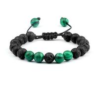 Gualiy Bracciale Pietre Unisex, Bracciale in Malachite e Roccia Lavica da 8 MM Braccialetto Uomo e Donna 17-30CM