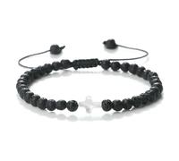 Gualiy Bracciale Uomo con Perline, Roccia Lavica da 4 MM con Croce Bracciale Pietra 17-28CM