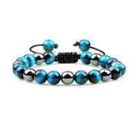 Gualiy Bracciale Uomo in Pietra, Bracciale in Ematite Blu Reale con Occhio di Tigre da 8 MM Braccialetto Donna 17-30CM