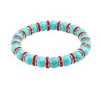 Gualiy Bracciale Uomo Perline, Bracciale Turchese da 8 MM con Zirconi Cubici Rossi Braccialetto Donna Elastico 18CM