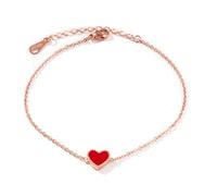 Gualiy Braccialetto di Caviglia in Acciaio, Cavigliere Donna Oro Rosa con Cuore Rosso Cavigliera Gioiello 19.5+5cm