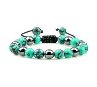 Gualiy Braccialetto Pietre Donna, Bracciale in Ematite Turchese da 8 MM Bracciali Uomo Regolabile 17-30CM
