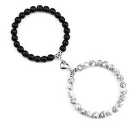 Gualiy Braccialetto Pietre Donna, Bracciale in Pietra Turchese Bianca Opaca da 8 MM con Cuore Bracciali Uomo Elastico 18CM