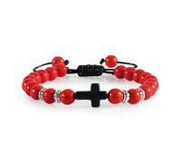 Gualiy Braccialetto Pietre Uomo, Bracciale Turchese da 8 MM con Croce Bracciali Perline Regolabile 17-30CM