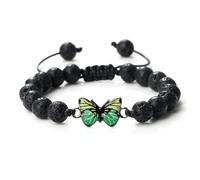 Gualiy Braccialetto Uomo in Pietra, Bracciale in Pietra Lavica da 8 MM con Farfalla Bracciali Donna Regolabili 17-28CM