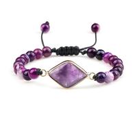 Gualiy Braccialetto Uomo Perline, Bracciale in Agata Viola da 6 MM con Ciondolo A Rombo Bracciali Pietra 17-28CM
