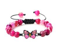 Gualiy Bracciali Pietra Naturale, Bracciale in Pietra di Agata da 6 MM con Farfalla Bracciali Uomo Regolabili 17-28CM