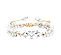 Gualiy Bracciali Uomo con Perline, Bracciale A Doppio Strato in Turchese Nero da 4 MM con Elettrocardiogramma Braccialetto Donna Regolabile
