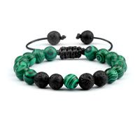 Gualiy Bracciali Uomo Pietra, Bracciale in Malachite e Roccia Lavica da 8 MM Bracciali Perline 17-30CM