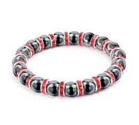 Gualiy Bracciali Uomo Pietre, Bracciale in Pietra di Ematite Nera con Zirconi Cubici Rossi Bracciali Donna Elastico