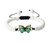 Gualiy Bracciali Uomo Pietre, Bracciale in Pietra di Porcellana Bianca da 8 MM con Farfalla Bracciali Donna Regolabili 17-28CM