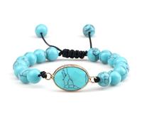 Gualiy Bracciali Uomo Pietre, Bracciale Turchese Blu da 8 MM con Ciondolo Ovale Braccialetto Donna Regolabile 17-28CM