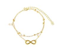 Gualiy Cavigliera Bracciale Donna, Cavigliera Oro Doppio Strato Infinity con Perle Cavigliere Spiaggia 22.5+10cm