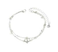 Gualiy Cavigliera Braccialetto Donna, Cavigliera Argento Catena a Doppio Strato con Cuore Cavigliere Braccialetto 20+7cm