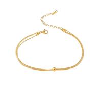 Gualiy Cavigliera Donna Acciaio Inox, Cavigliera Oro Catena a Doppio Strato con Perlina Cavigliere Braccialetto 21+5cm