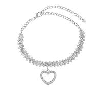 Gualiy Cavigliera Donna Argento, Cavigliere Cuore Cavo a Rombo con Zircone Cavigliere Regolabili 17.8+10cm