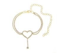 Gualiy Cavigliera Donna Estate, Cavigliere Oro Cuore a Doppio Strato con Zircone Cavigliera Braccialetto 19.5+10cm