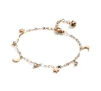 Gualiy Cavigliera Donna in Acciaio, Cavigliere Oro Rosa con Stella Lunare e Zircone Cavigliera Spiaggia 21+4cm