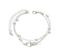 Gualiy Cavigliera Estiva, Cavigliere Donna Argento Doppio Strato di Cuore Infinito con Zircone Cavigliera 18+7cm