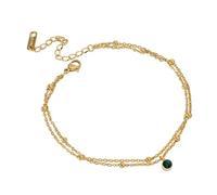 Gualiy Cavigliera in Acciaio Donna, Cavigliere Oro Catena a Doppio Strato con Zircone Verde Cavigliera Braccialetto 19.5+5.5cm