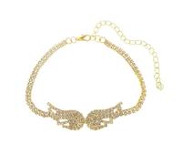 Gualiy Cavigliera Oro Donna, Cavigliere Ala con Zircone Cavigliera Regolabile 23+10cm